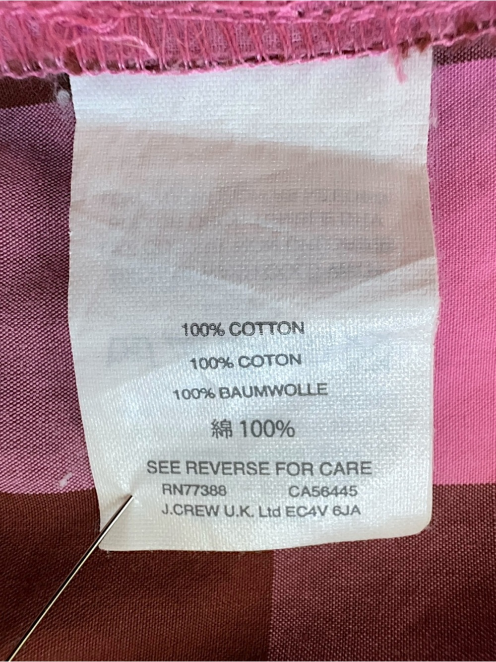 J CREW LARGE GINGHAM CHECK COTTON SKIRT PLEATS TIE BACK PINK & BURGUNDY SIZE 12 - Picture 8 of 9